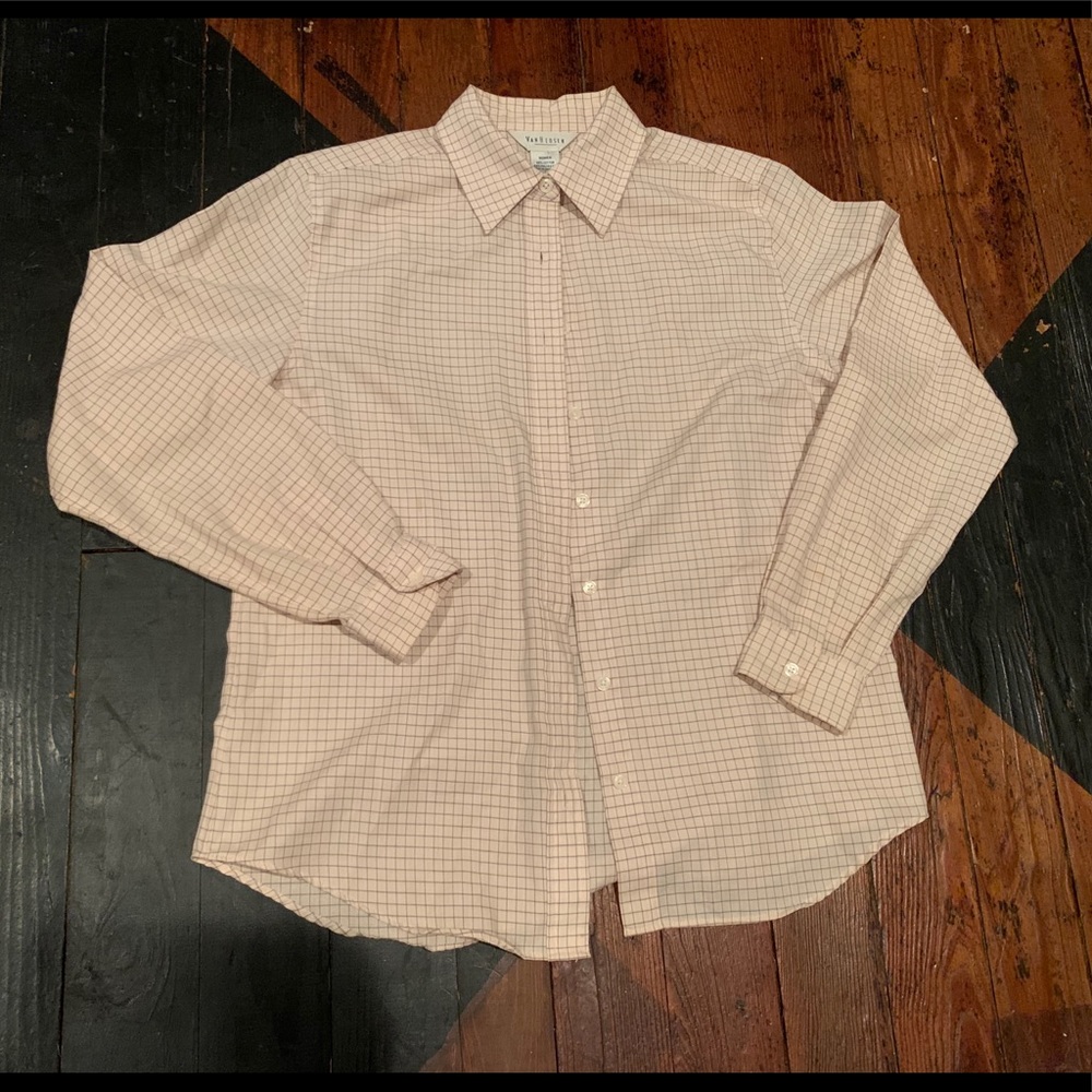 Van Heusen Cream and Grey Plaid long sleeve shirt